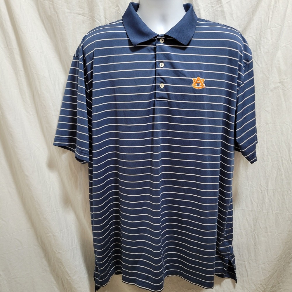 Peter Millar Summer Comfort Auburn Tigers Polo Shirt Size XXL Blue Striped Logo